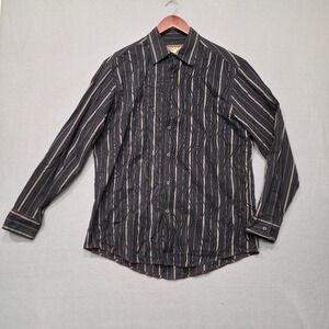 R-Vintage‎ Mens Black Western Striped Long Sleeve Button Up Shirt Size Large